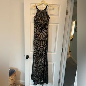 Black and Champagne Evening Gown